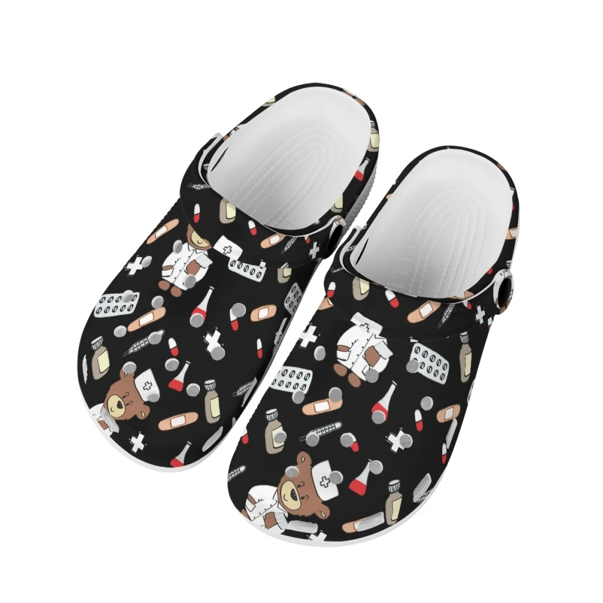 

Cartoon Bear Nurse Medical Equipment Print Female Male Hole Sandals Slippers For Hospital Doctor Professional Pride Shoes Gifts