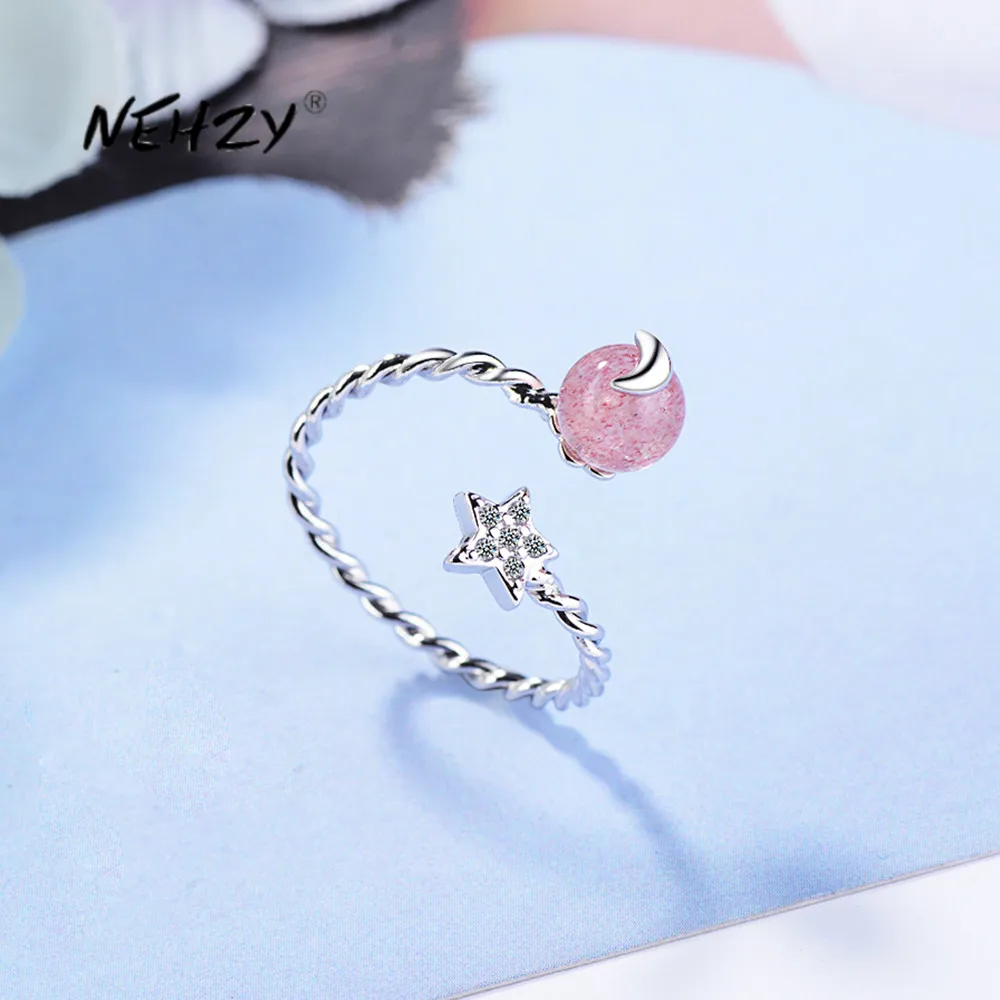 

NEHZY, посеребрение, новая женская мода, ювелирные изделия, высокое качество, розовый Агат, звезда, луна, кристалл, кольцо, регулируемый размер, ...
