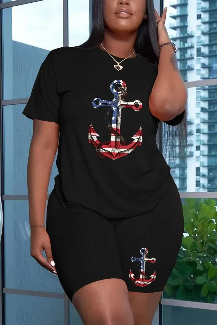 Летний женский костюм Повседневная футболка с круглым вырезом и короткими