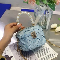 exquisite small 2022 new fashion girl woven chain portable messenger luxury design popular pearl portable purses handbag party