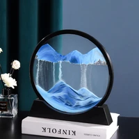 moving sand art picture round glass 3d hourglass deep sea sandscape in motion display flowing sand frame 7inch for home decor