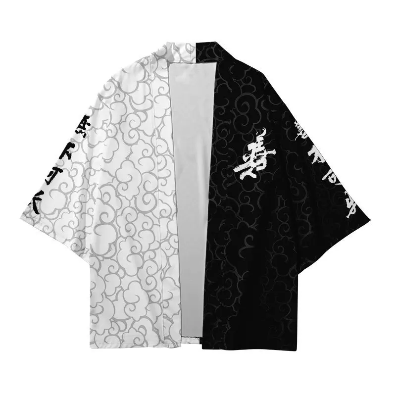 3/4 Sleeve Print Letter Men Kimono Robe Chinese Style Summer Casual Loose Home Bathrobe Oversize Cardigan Thin Coat Jacket