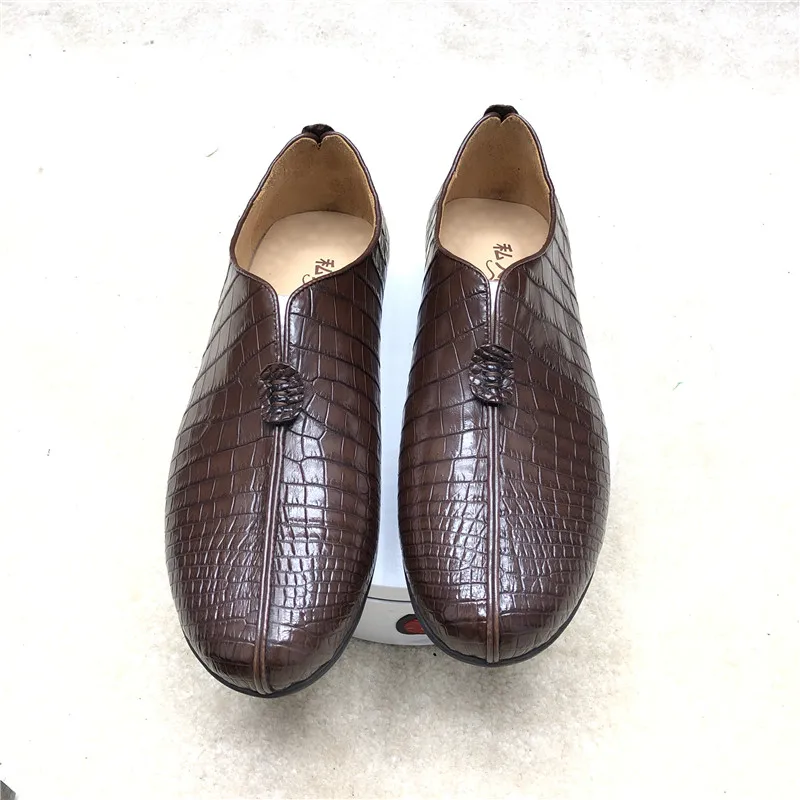 Мужские туфли из натуральной крокодиловой кожи с мягкой резиновой подошвой