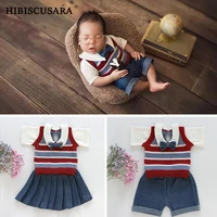 Newborn Baby Photography Clothing Sets Preppy Style Infant Boy Girl Sweater Outfits Vest Shirt Skirt Outfits Twins Photo Costume