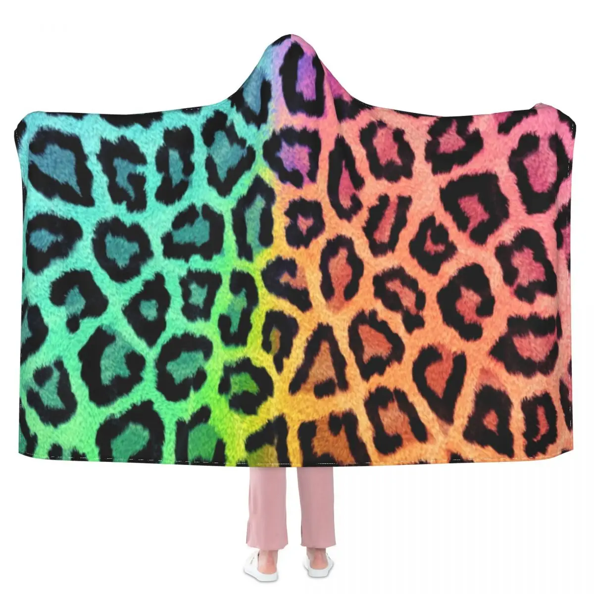 

Одеяло с радужным леопардовым принтом, мягкое художественное одеяло с капюшоном для пикника, модное милое флисовое покрывало