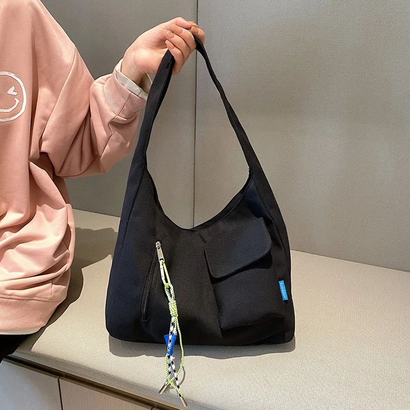 

Холщовые сумки для женщин, повседневные дамские сумочки на одно плечо, однотонные вместительные тоуты с несколькими карманами, женская школьная сумка
