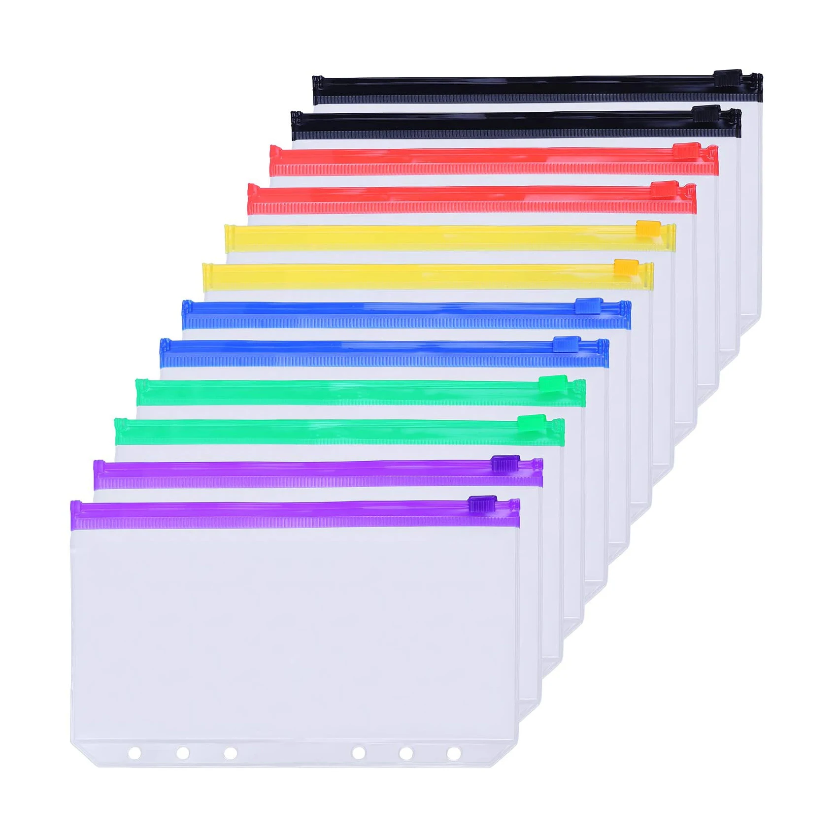 

12pcs Binder Pockets A5/A6 Cash Envelopes Zipper Folders for 6-Ring Binder Notebook Loose Leaf Bags, Waterproof PVC Filing Bags