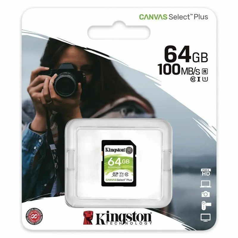 Карта памяти SDXC 64 GB KINGSTON Canvas Select Plus UHS-I U1 100 Мб/сек (class 10) SDS2/64 SDS2/64GB | Электроника