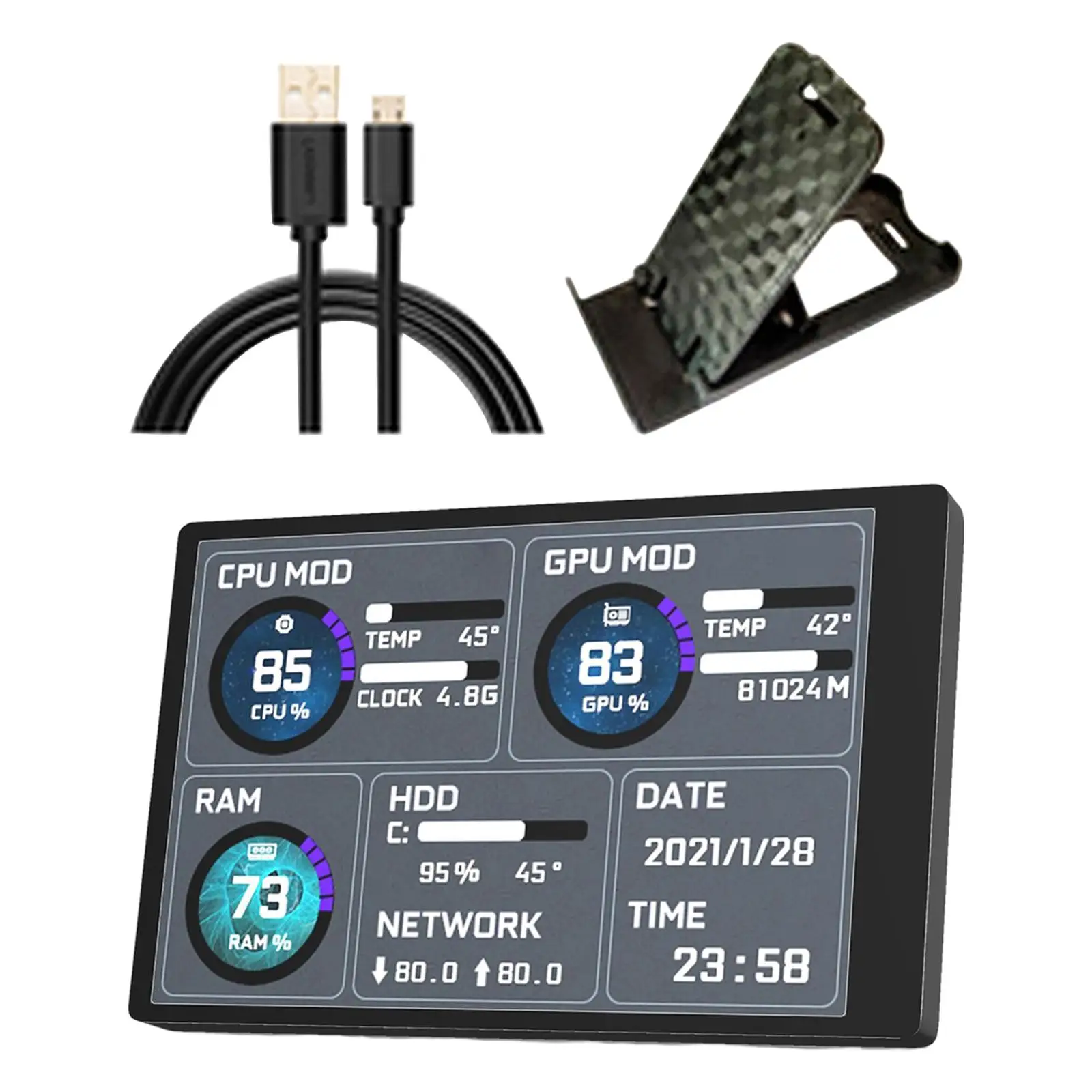 

3.5 inch IPS LCD Monitor Display Simple to Install Adjustable Computer Monitor Durable Aida64 Secondary IPS Display for Laptop