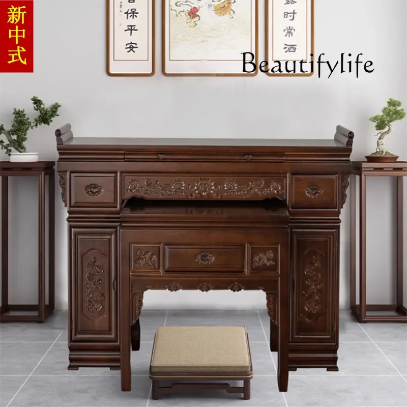 S Бог богатства алтарь китайский твердый деревянный храм Будды гостиная статуя