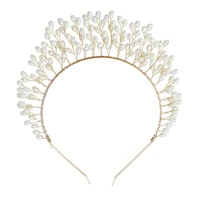baroque victorian pearl fringe bridal wedding hair accessories headband crown gold copper wire womens tiara headdress jewelry