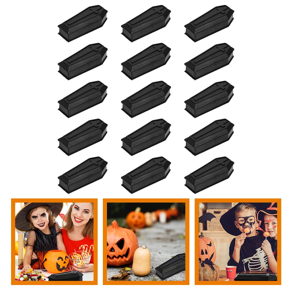 

15 Pcs Halloween Decor Tabletop Coffin Models Haunted House Prop Ornaments Decorations Adornments Plastic Funny Prank Props