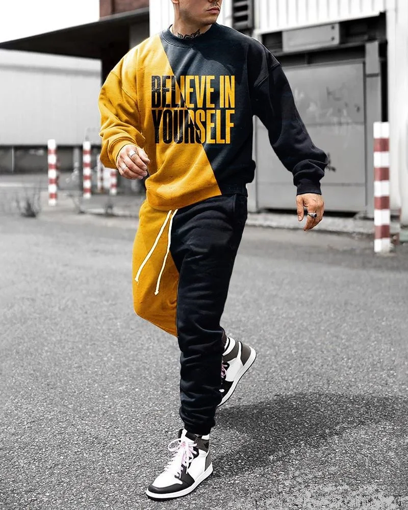 

New Long-sleeve Tshirt Set Jogging Casual Sportswear High Quality Men Outfits 2pieceSet Sport Oversized Tracksuits Men Clothing