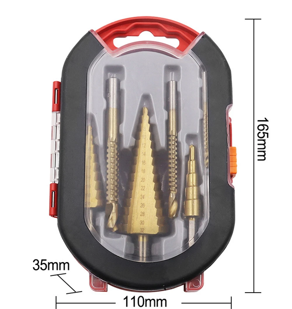 

Набор ступенчатых сверл, комплект из 6 насадок с титановым покрытием, для работ по дереву и металлу, 4-12/4-20/4-32 мм, для работ по дереву и металлу