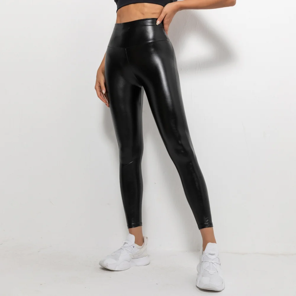 

Sexy PU Leather Leggings Women's High Waist Elastic Hip Lifting Shiny Tight Pants Yoga Fitness Pencil Pants