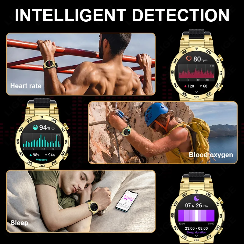 Фото LIGE модный светодиодный фонарик умные часы для мужчин на заказ циферблат Bluetooth браслет для вызова спортивный монитор кислорода в крови умные часы №4