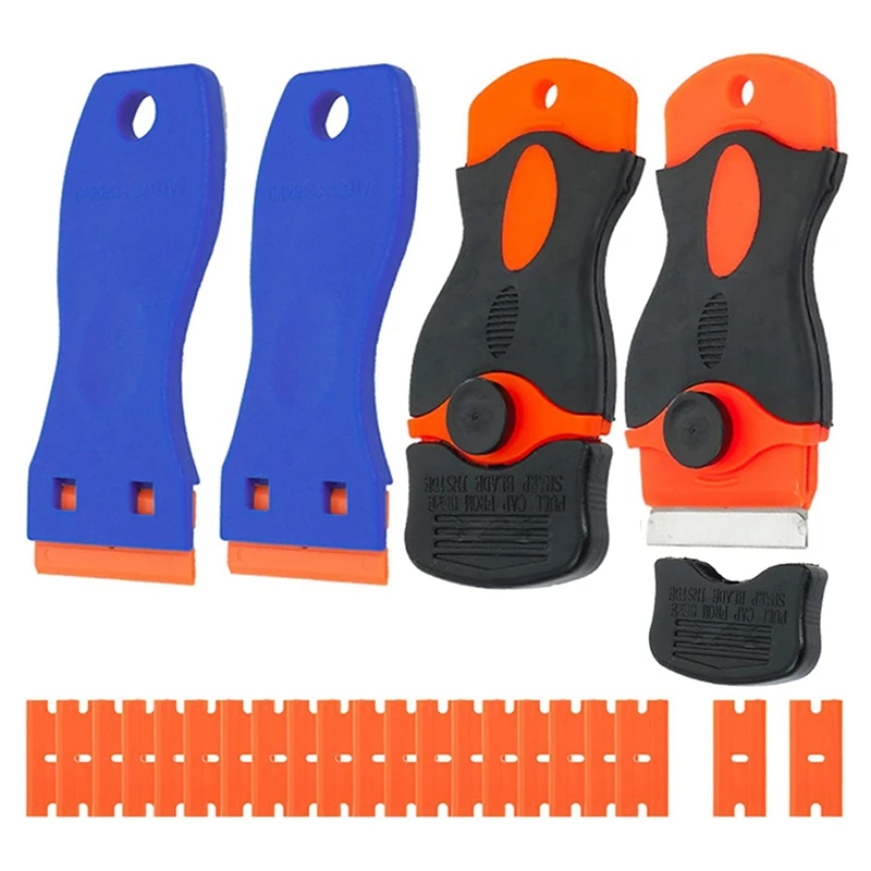 

New-4 Pack Razor Blade Scrapers Plastic Razor Blade Scrapers For Glass Removing Labels Stickers Window Cleaning