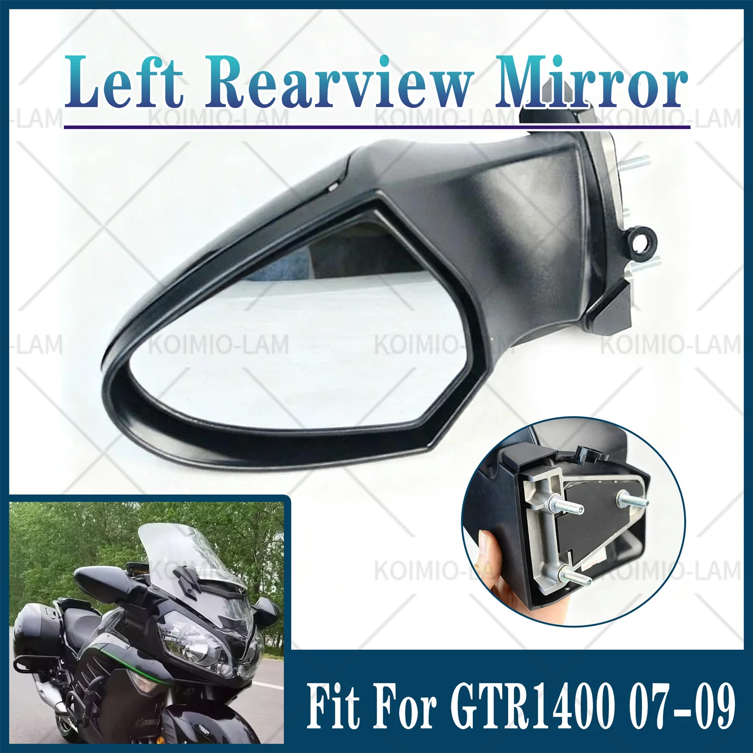 

Подходит для 2007-2009 KAWASAKI Concours 14 GTR1400 ZG1400, левое боковое зеркало заднего вида для мотоцикла, зеркала заднего вида GTR ZG 1400 2008