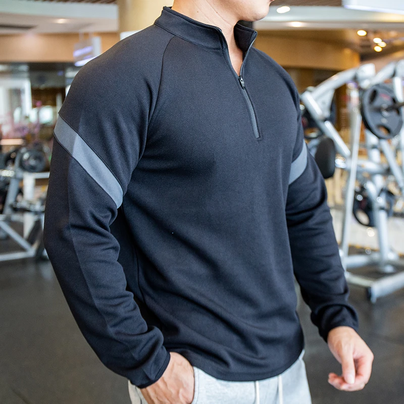 Men's Autumn Winter Casual Sports Gym Long Sleeve Tops With Zipper Male Stand Collar Pullover Oversized Outdoor Thick Sweatshirt
