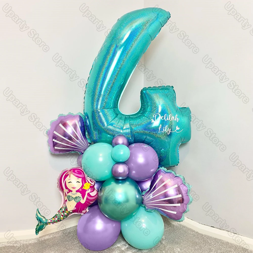 

22pcs/set Mermaid Balloons Large Tiffany Blue Number Foil Globos Birthday Decor Mermaid Birthday Balloon Baby Shower Decorations