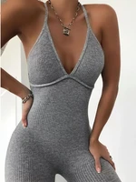 v neck skinny sexy jumpsuit women summer hollow out partywear halter sleeveless streetwear outfit fitness backless