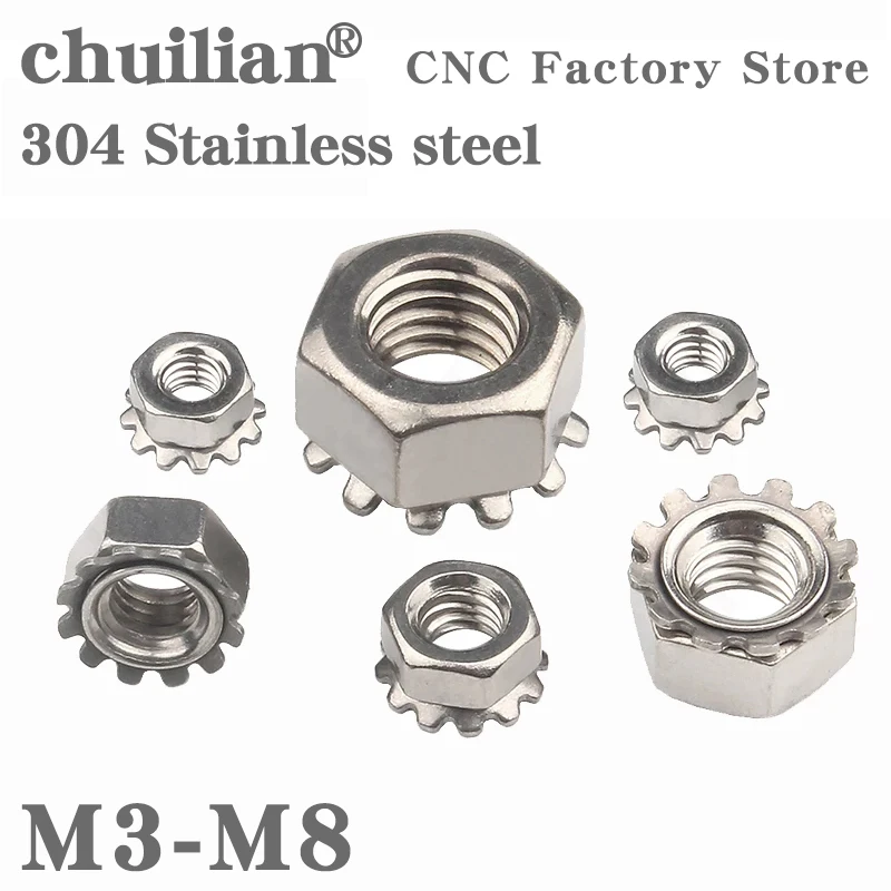 

Гайка K-Lock M3 M4 M5 M6 M8 K-type Gear K, фиксирующие гайки «сделай сам» 304, гайки из нержавеющей стали, зубчатые шестигранные гайки