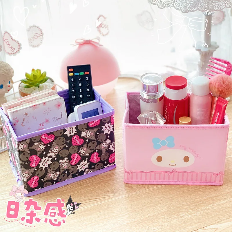

Sanrio My Melody Anime Cartoon Storage Box Can Fold The Desktop Arrange The Portable Leather Storage Box Desktop PU Storage Box