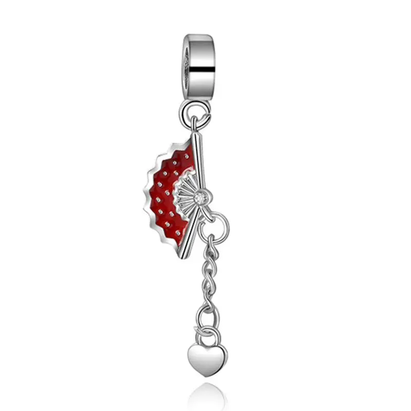 

1Pcs New Cute Fan Pendant DIY Beads Suitable for Original Pandora Charm Bracelet Ladies Jewelry Making Gifts