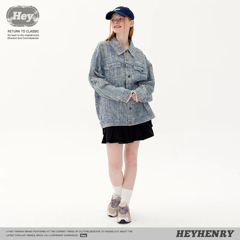 Retro Style Couple's Washed Denim Coat New Rough Selvedge  Denim Loose Denim Jacket Men's Women's Casual Sport Coat