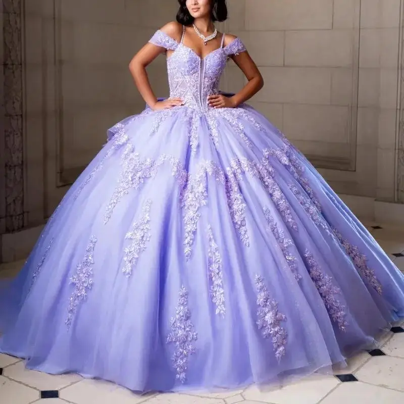 Лавандовое платье Quinceanera по индивидуальному заказу с открытыми плечами