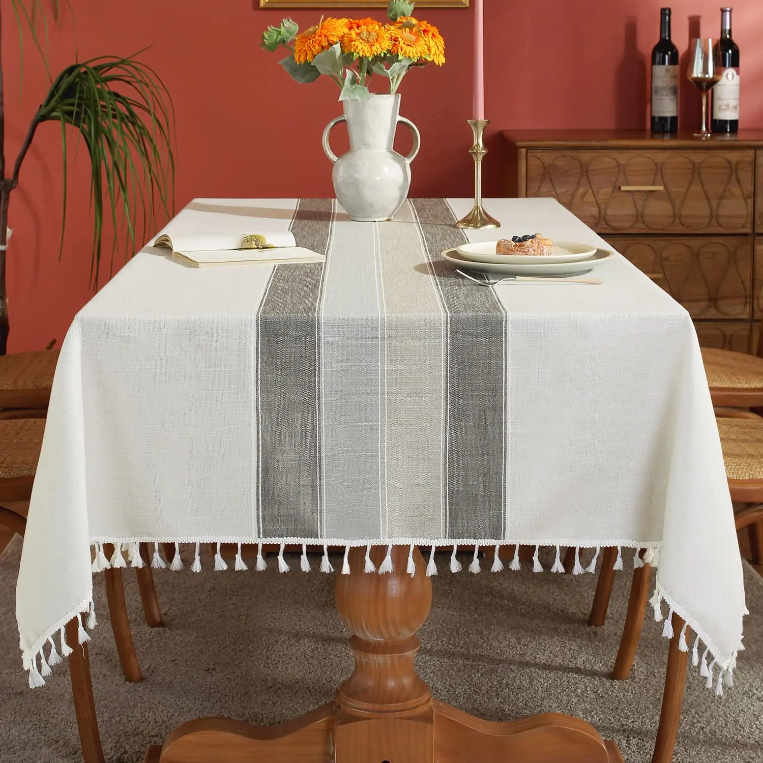 

Rustic Tablecloth Cotton Linen Waterproof Stripes Tablecloths Burlap Table Cloths for Kitchen Dining Table Cloth for Rectangle