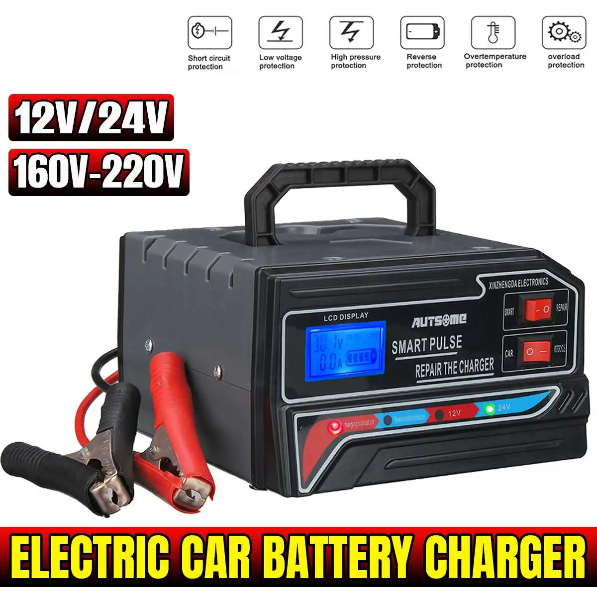 AUTSOME 12V/24V Automobile Motorcycle Universal Electric Car Battery Charger for Cars, Truck,Boats, Motorcycles