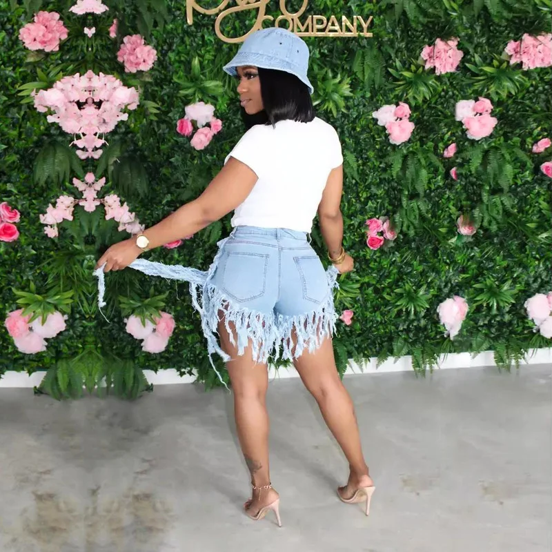Women Summer Fringe Tassel Denim Shorts Club Outfit Jeans Hight Waist Femme Skinny Slim Plus size Shorts Jean Shorts summer 2021