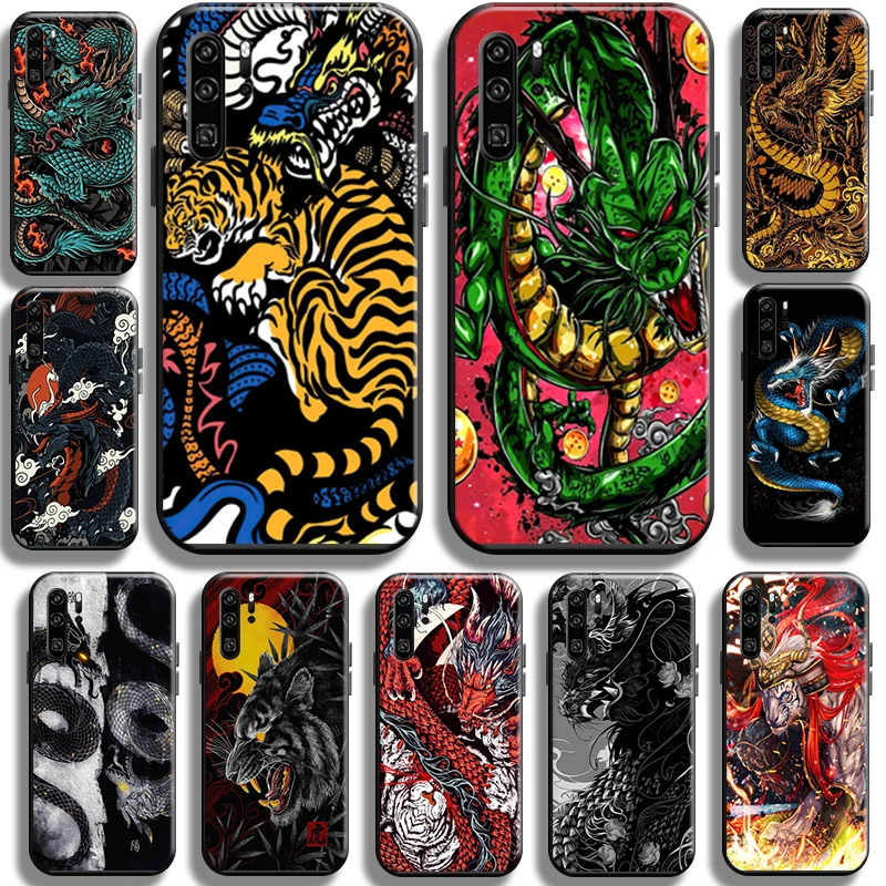 

Chinese Dragon Tiger Painting For Huawei P30 P30 Lite P30 Pro Phone Case Shell Cases Cover Liquid Silicon Back Carcasa