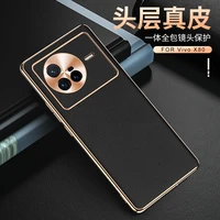 luxury genuine leather case for vivo x80 pro camera lens protector phone case for vivo x note electroplated shell black cover