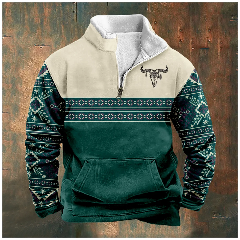 

Мужской пуловер на молнии, с длинным рукавом, в стиле пэчворк