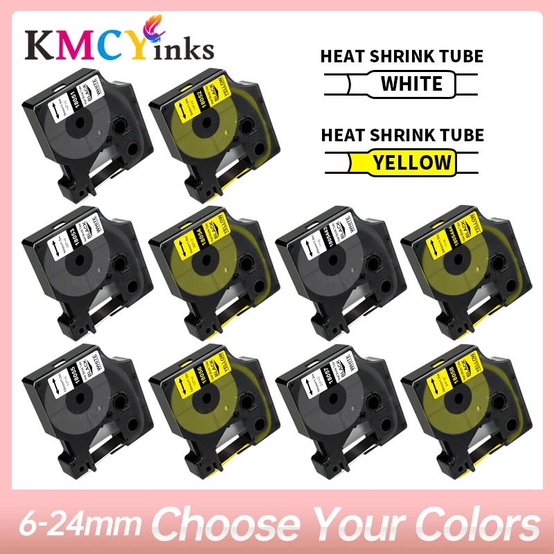 

KMCYinks 6/9/12/19/24mm Tape For Dymo Industrial Heat Shrink Tubes 18051 18052 18053 18054 18055 18056 18057 for Rhino 4200 5200