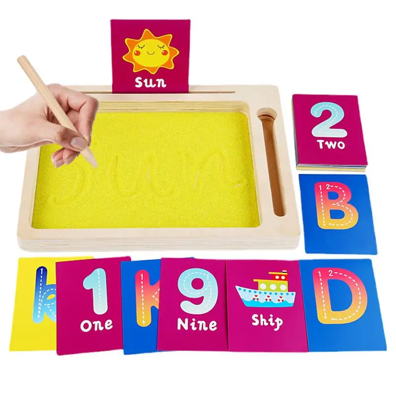 

Детский Деревянный Песок Монтессори лоток с деревянной ручкой для формирования букв Дошкольные Детские песочные коробки игрушки 23x20x3 см
