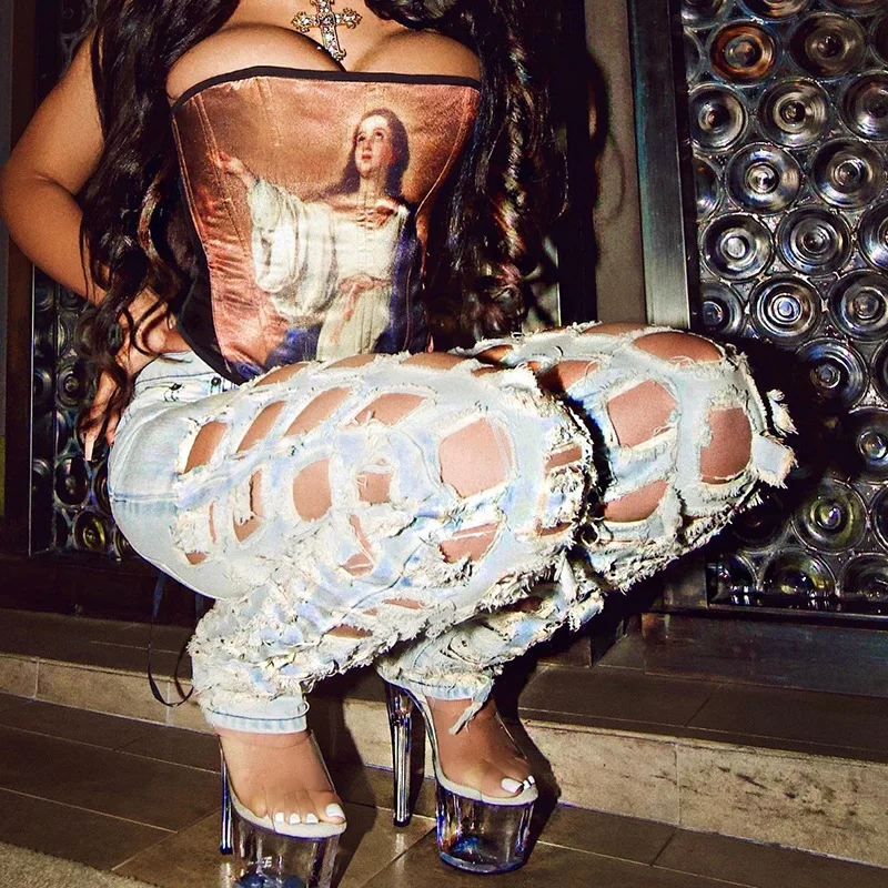 

Hot Girls Street Trend Casual Pants Pants Sexy Buttocks Design Sense of Broken Jeans 2022 Women's Clothing