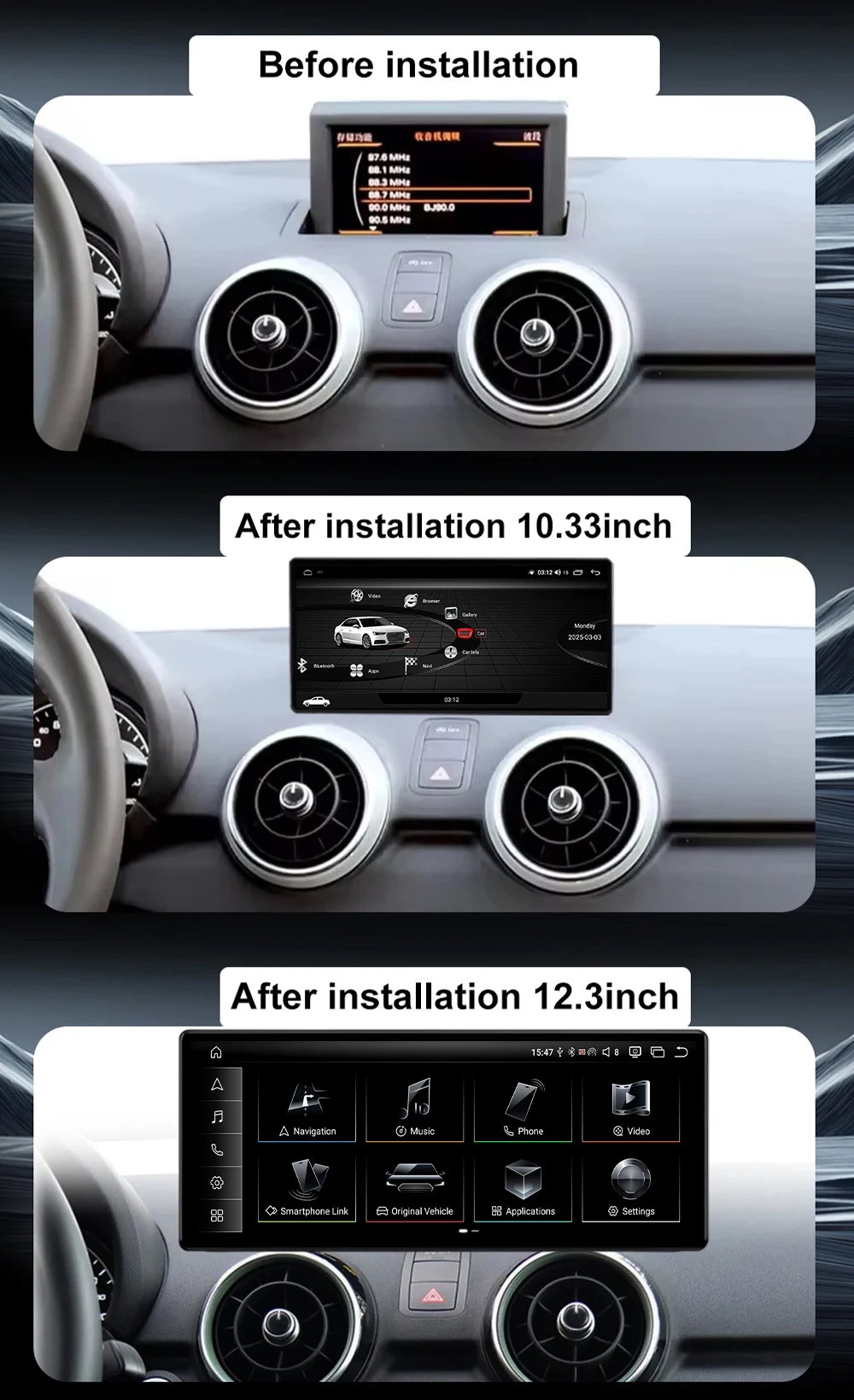 Фото Android 16 для Audi A1 2012-2018, экран с Android Auto, автомобильная магнитола, Carplay, 4G, Wi-Fi, BT, DSP, RDS, навигация GPS, без 2din DVD №2
