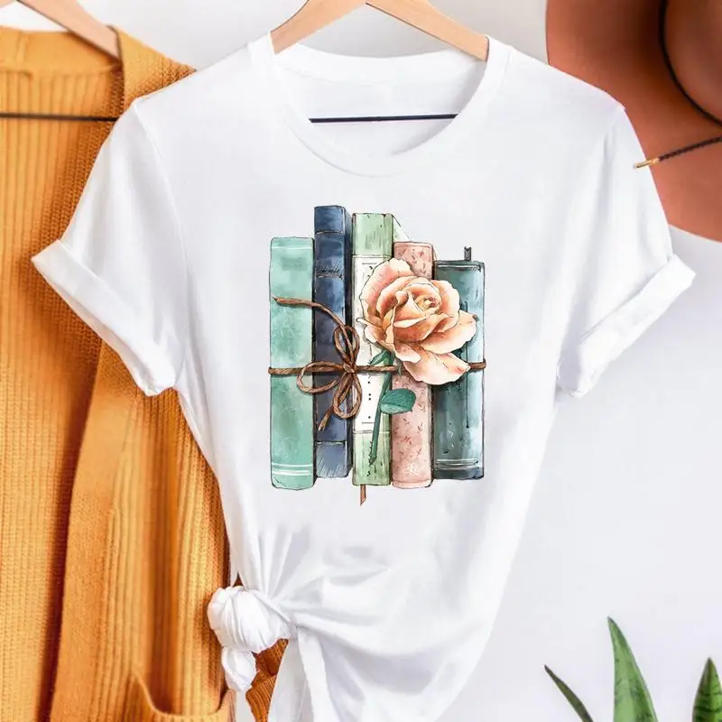 

Women Clothes 2022 Cute Style Flower Books 90s Cartoon Summer Short Sleeve Print Fashion Tshirt Female Tee Tops Graphic T-shirt
