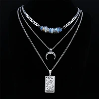 the moon the world the sun the star tarot cards necklaces stainless steel flash stone multilayered necklace amulet jewelry n4534
