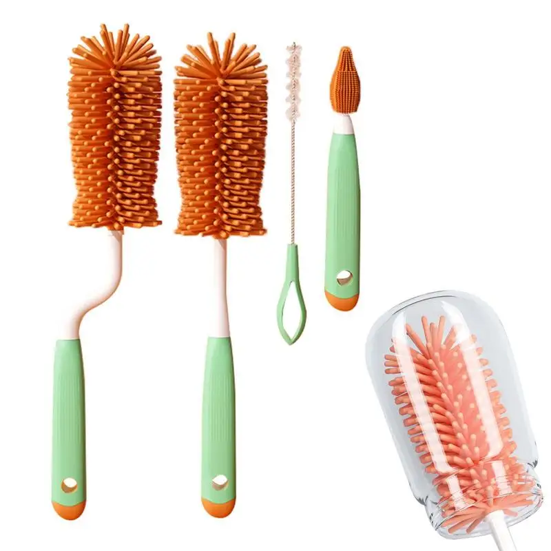 

4Pcs Long Handle Cleaning Brush Sets For Narrow-mouth Baby Bottle Pipe Bong Washing Sports Water Bottle Glass Tube Cleaner Tools