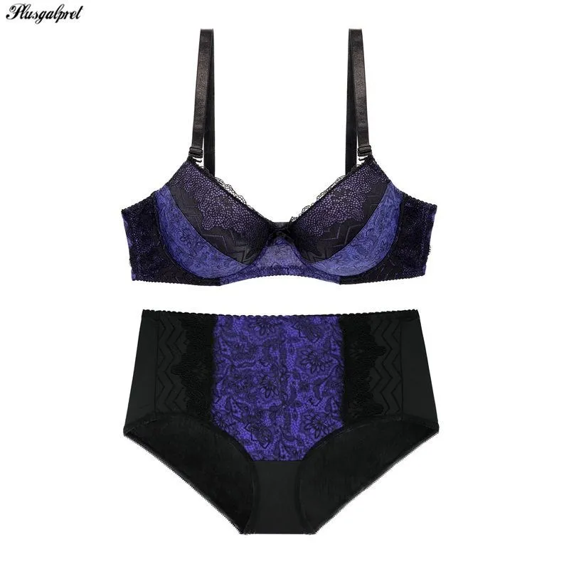 

Plusgalpret D Cup Push Up Bra And Panty Set Plus Size XL 5Xl Women's Bras And Brief Sets Floral Lace Elastic Underwear Set