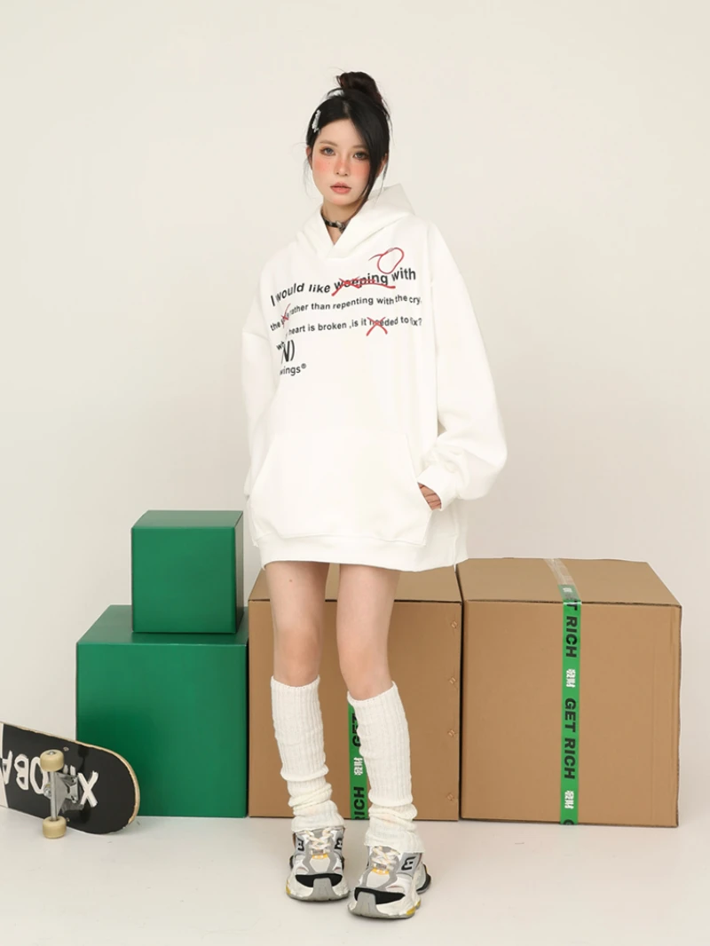 Свитер Mu Xi с капюшоном и надписью American Street Свободный Повседневный пуловер для пар