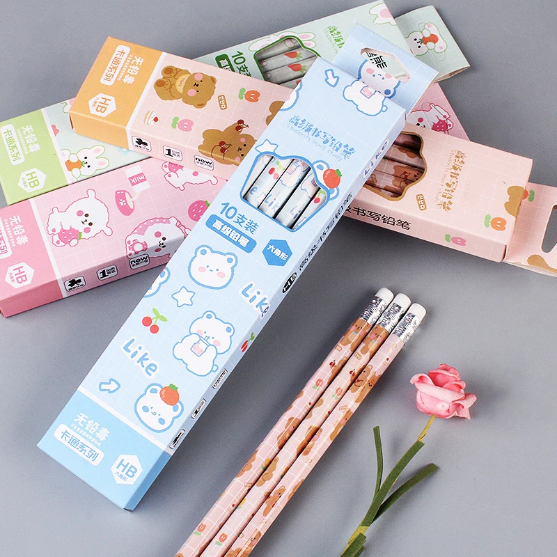 10 шт. набор графитовых карандашей корейские канцелярские карандаши Kawaii для детей
