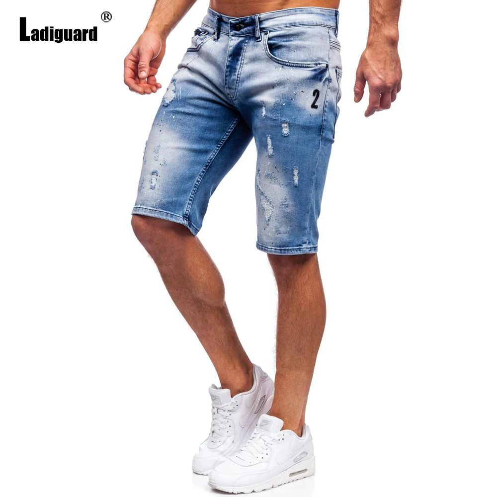 Ladiguard Plus Size Men Sexy Model Denim Shorts Men's Latest Casual Short Jeans 2022 European Style Fashion Ripped Half Pants