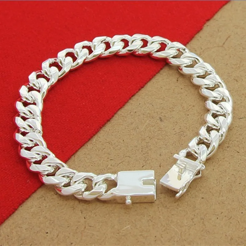 Новый Серебряный 10 мм браслет с боковой цепью Фигаро для мужчин подарки на