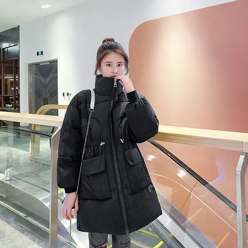 GRELLER New Winter Coat Down Jacket Clothes Women's Down Coat Loose Drawstring Mid-Length Thick Cotton-Padded Jacket Outwear