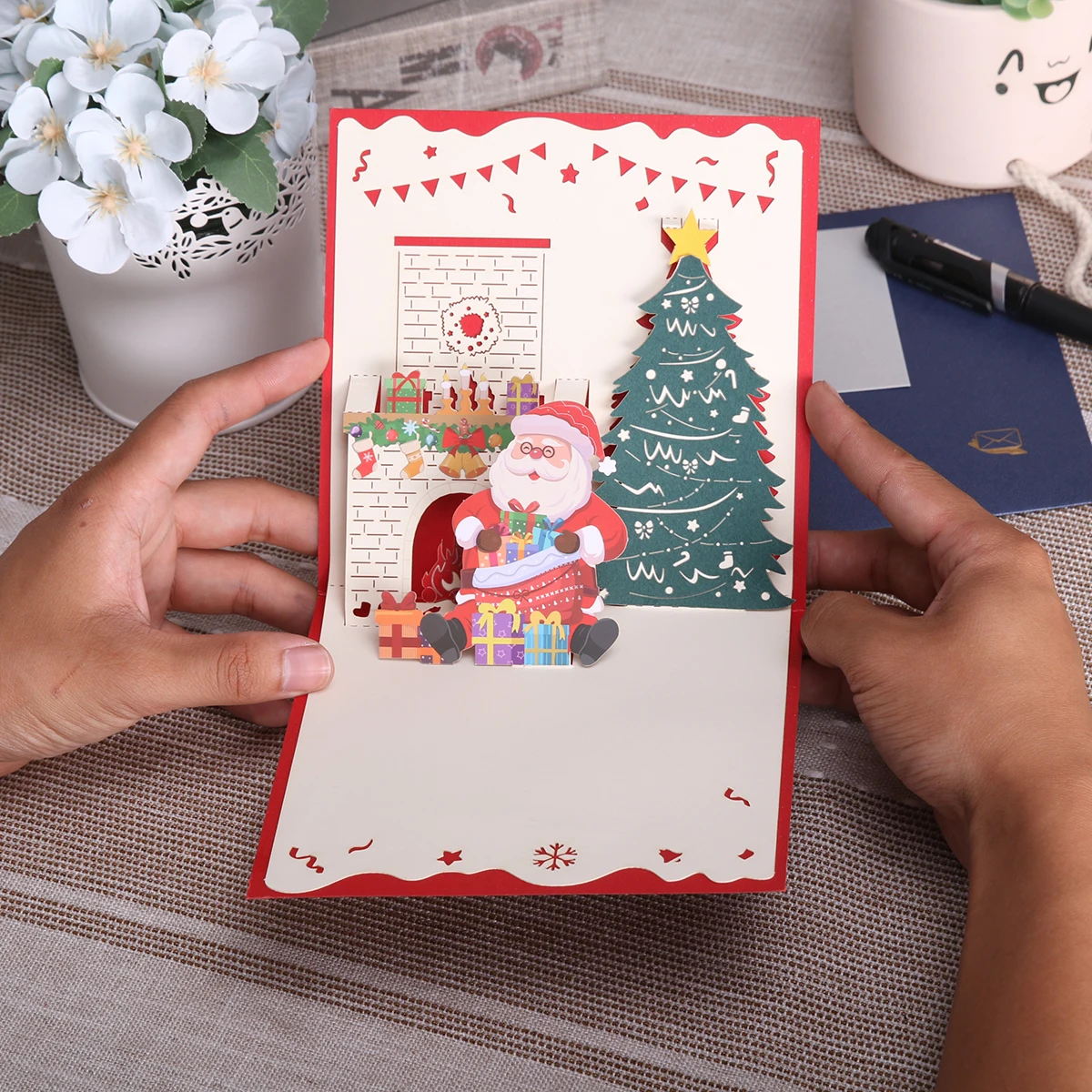 

Christmas Card 3D Santa Xmas Pop Up Greeting Cards Gift for Winter Holiday New Year Thank You Cards